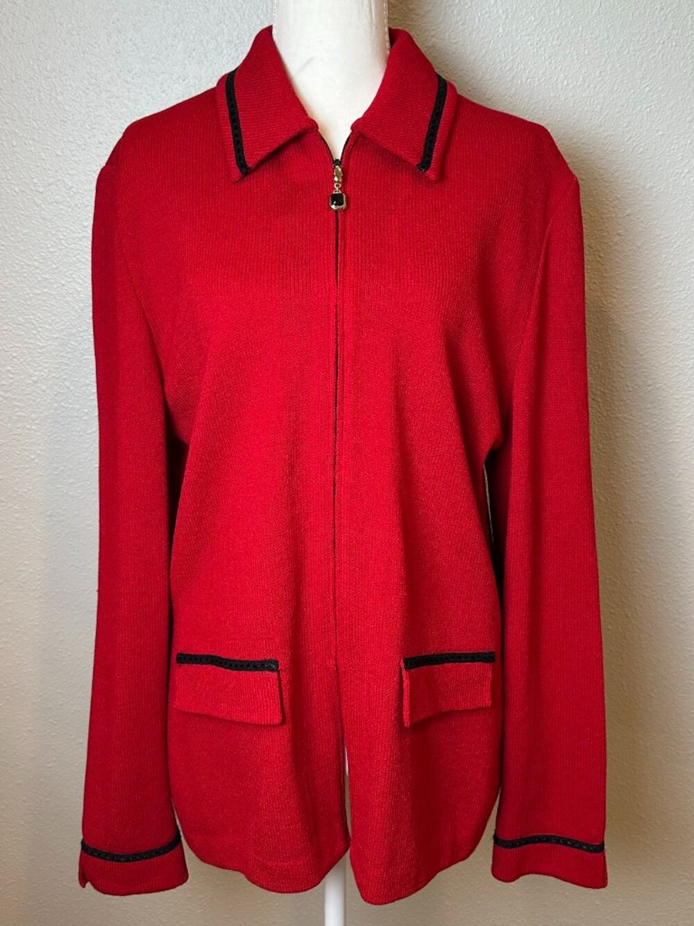 Vtg St. John Collection Red Santana Knit Zip Jacket Blazer Sz 10 Emily Gilmore